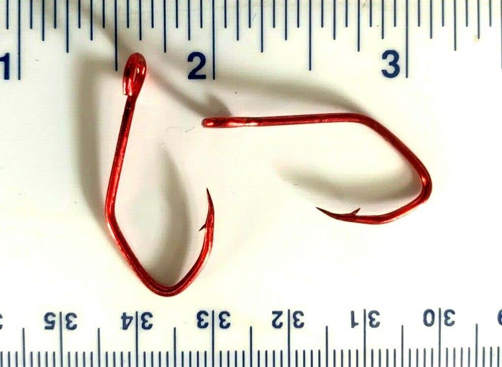 100 Gerry's Tackle 2X Strength Red Chrome Sickle Open Eye Siwash Fish Hooks Size 1