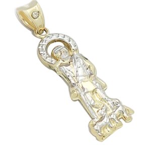 AMZ Jewelry 10K Yellow Gold Saint Lazarus Pendant Charm Patron Pendant Lazarus Closed Back 1.4 inch