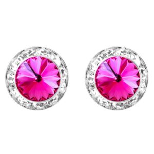 Rosemarie & Jubalee Women's Timeless Classic Hypoallergenic Post Back Halo Earrings Made With Swarovski Crystals (20mm, Fuchsia Pink Silver Tone)