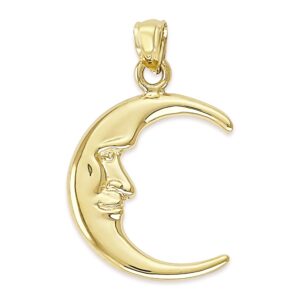 10k solid gold smiling crescent moon pendant for necklace, lunar phase jewelry, astrology gift for her