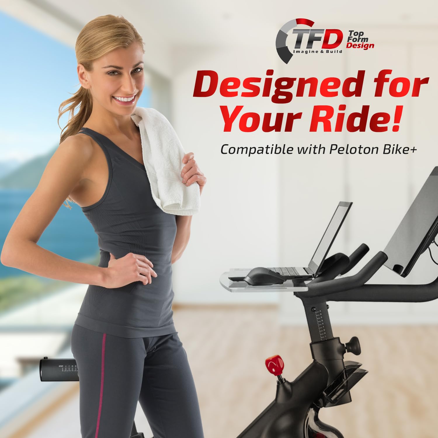 TFD The Sidewinder+ | Compatible with Peloton Bike Plus ONLY| Laptop Desk Tray - Premium Holder for Laptop, Tablet, Phone, Books & More - The Ultimate Peloton Accessories