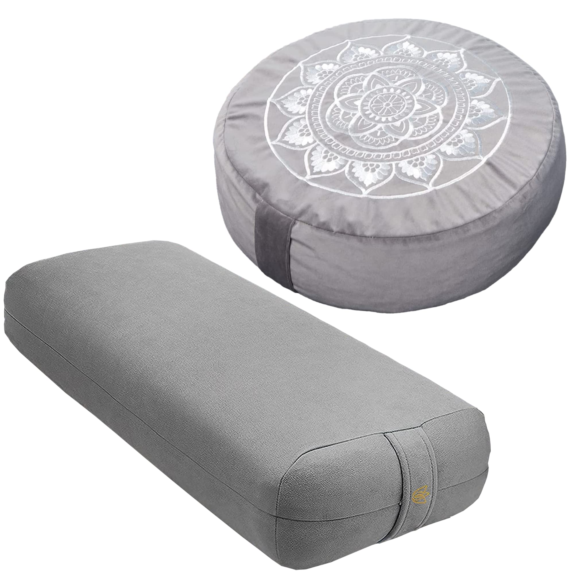 Florensi Yoga & Meditation Bundle | Grey Meditation Cushion & Grey Yoga Bolster