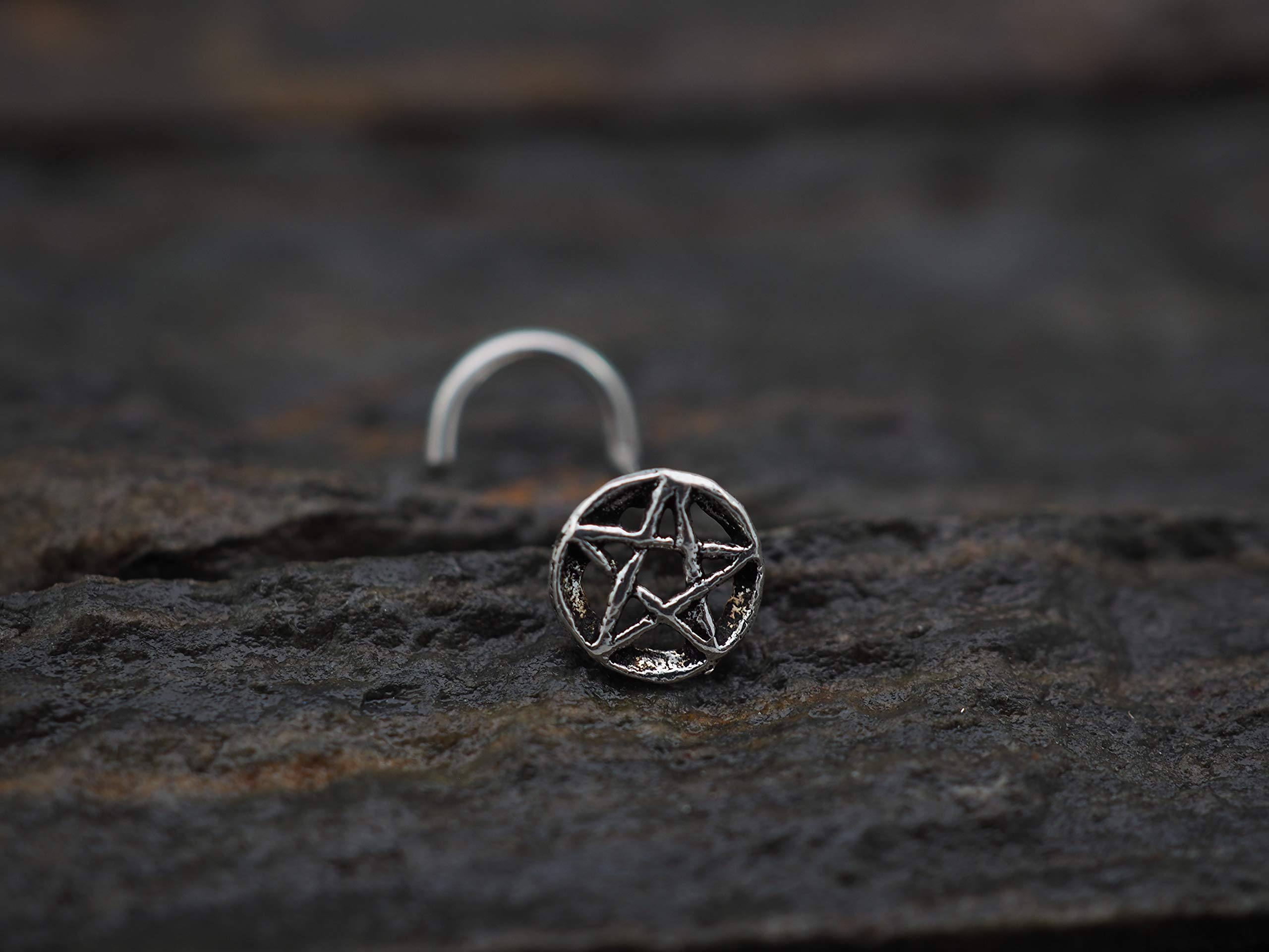 Pentacle Nose Stud, Sterling silver nose stud/nose screw, Jewelry Nose Stud, Body Piercing Jewelry, Body Jewelry, nose stud(18g Right Screw)