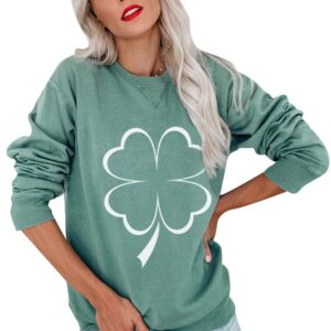 YMING Women's Long Sleeve Crew Neck Shirt Shamrock Printed Pullover Tops St. Patrick's Day Sweatshirt Green Shamrock 3XL