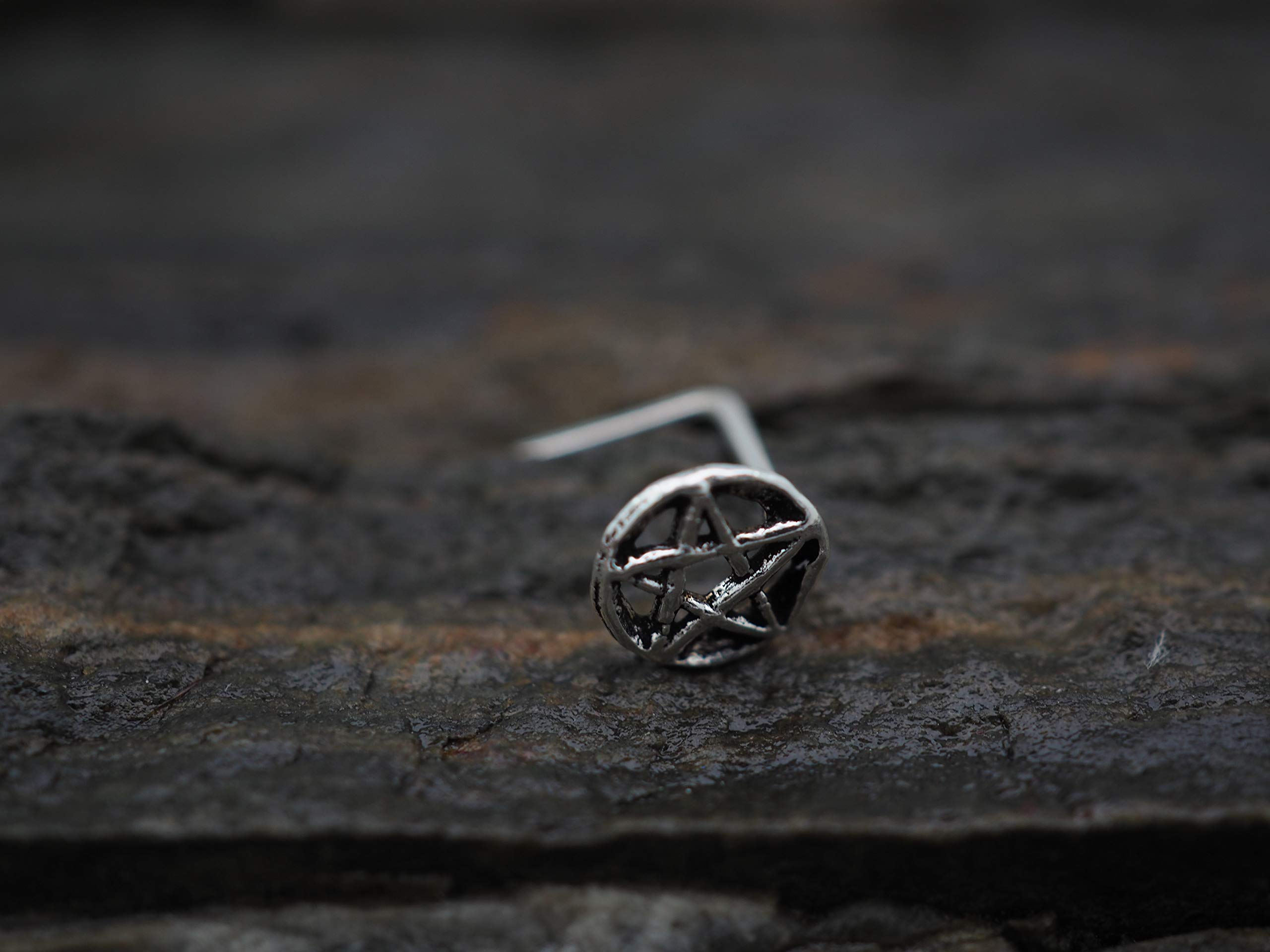 Pentacle Nose Stud, Sterling silver nose stud/nose screw, Jewelry Nose Stud, Body Piercing Jewelry, Body Jewelry, nose stud(18g Right Screw)