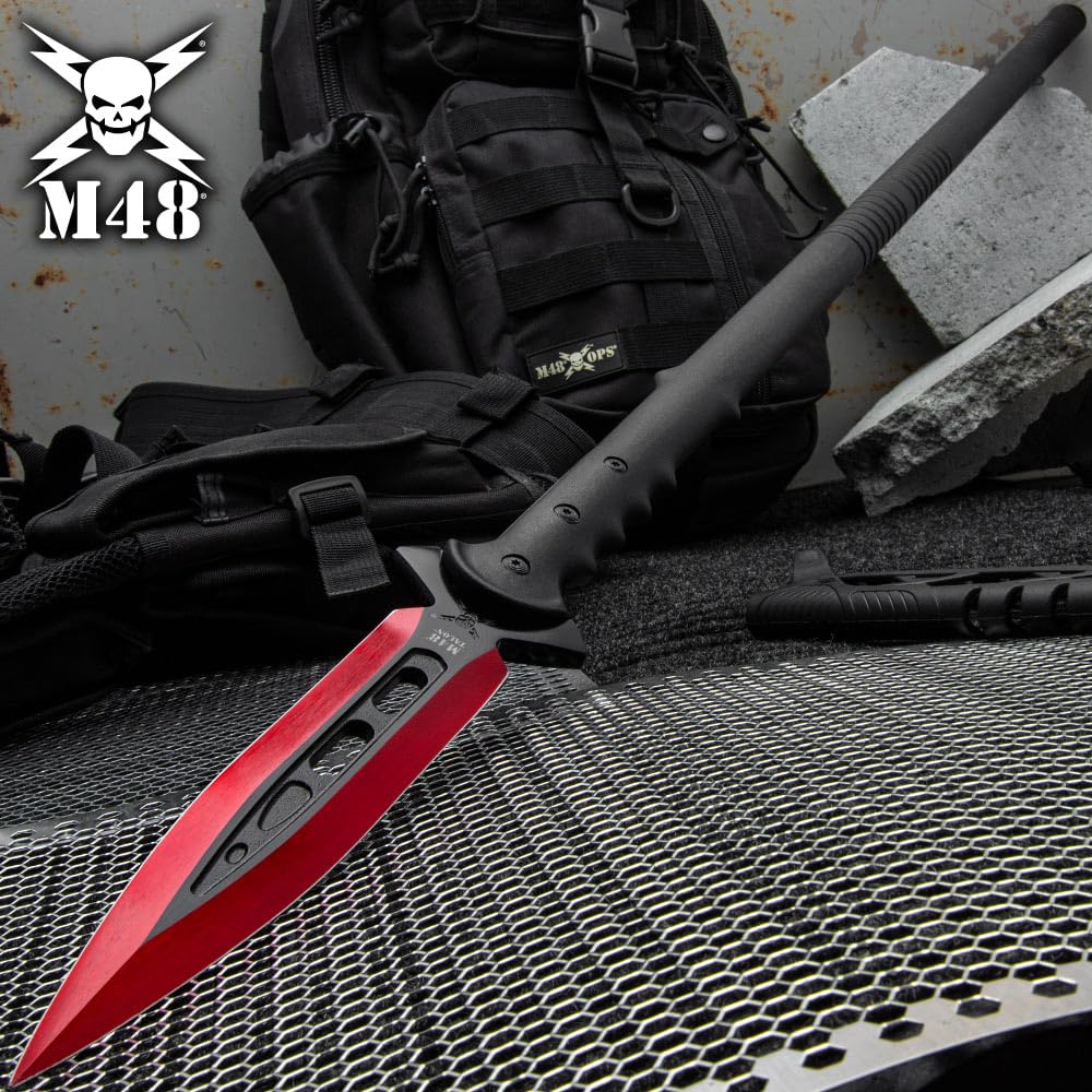 M48 Kommando Red Talon Survival Spear | Practical Tool for Survival | 8” Cast Stainless Steel Blade | Red Haze Finish | Fiberglass Reinforced Handle | Vortec Blade Sheath | 44 1/8” Overall