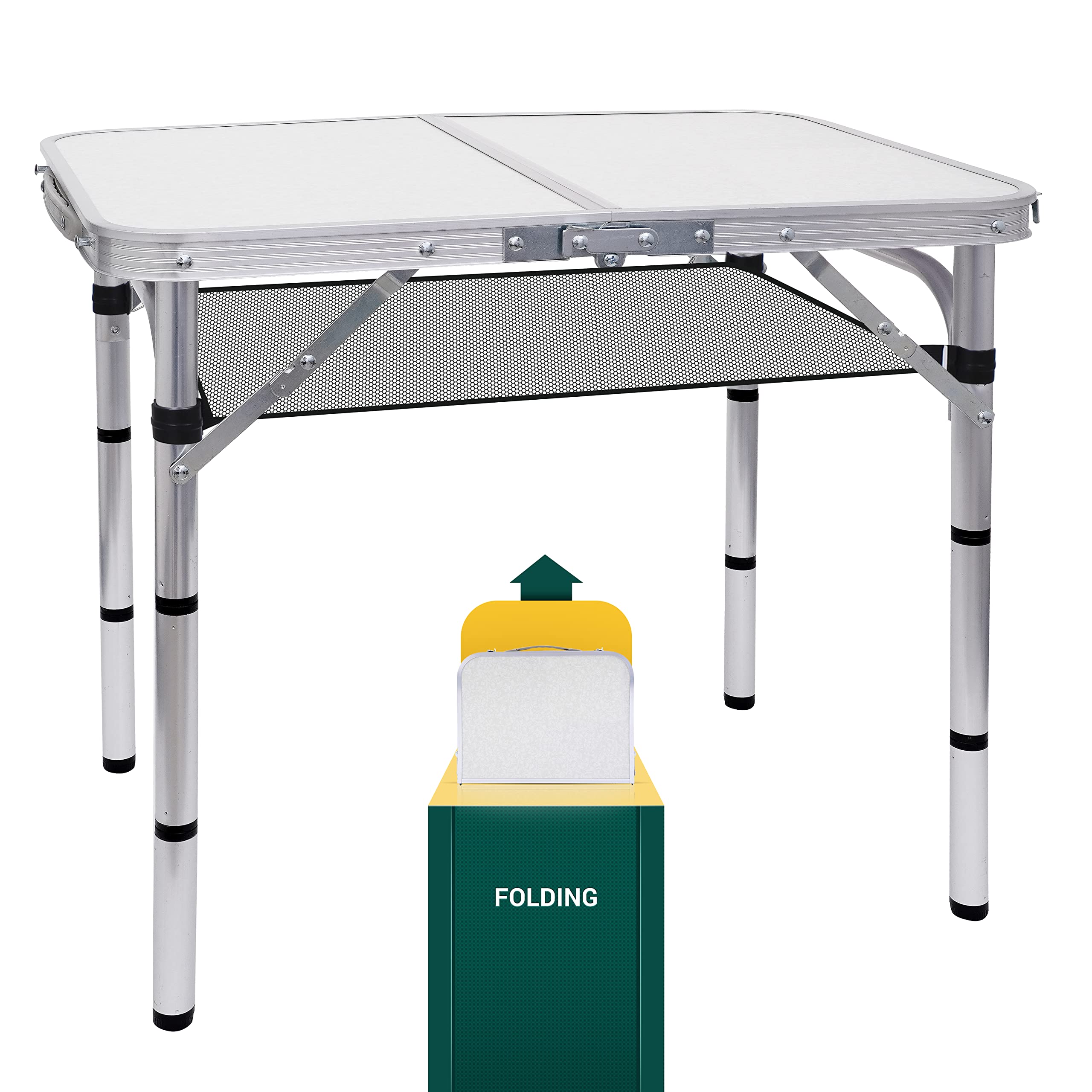 WGOS Card Table, Small Table, Folding Table, Adjustable 3-Level Heights Folding Camping Table with Mesh Holders, Lightweight Aluminum with Carry Handle, for Outdoor, Indoor, Picnic, Beach (Small)