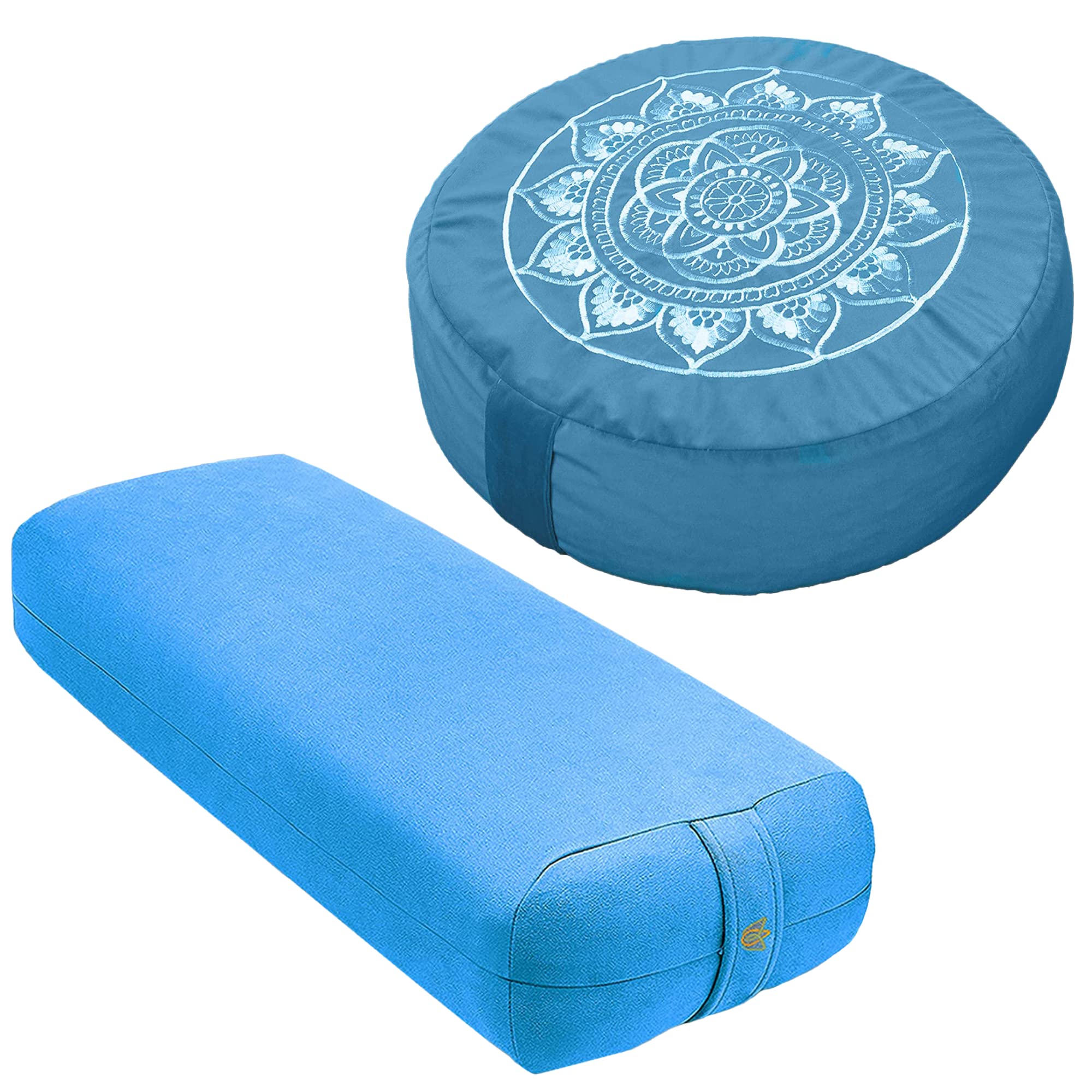 Florensi Yoga & Meditation Bundle | Blue Meditation Cushion & Blue Yoga Bolster