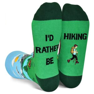 funny hiking socks for men, novelty birthday gifts for hiker, i'd rather be hiking socks medium