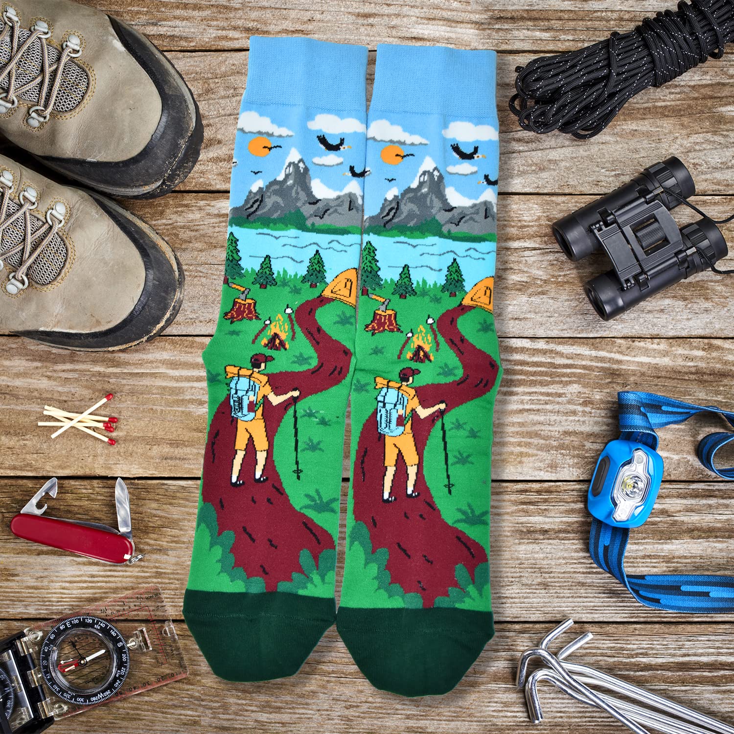 Funny Hiking Socks for Men, Novelty Birthday Gifts for Hiker, I'd Rather Be Hiking Socks Medium