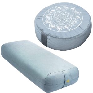 florensi yoga & meditation bundle | pale blue meditation cushion & light blue yoga bolster