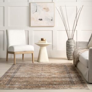 nuLOOM Gwyn Distressed Machine Washable Ultra Thin Area Rug, 6' x 9', Beige