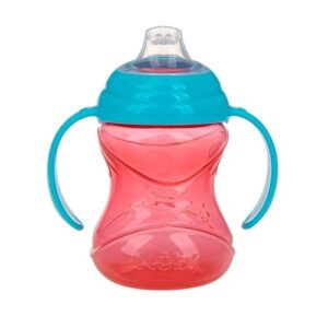 Nuby 3 Piece No-Spill Grip N’ Sip Cup with Silicone Soft Flex Spout, 2 Handle with Clik It Lock Feature, Boy, 10 Ounce