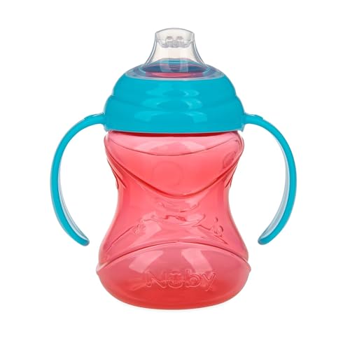 Nuby 3 Piece No-Spill Grip N’ Sip Cup with Silicone Soft Flex Spout, 2 Handle with Clik It Lock Feature, Boy, 10 Ounce