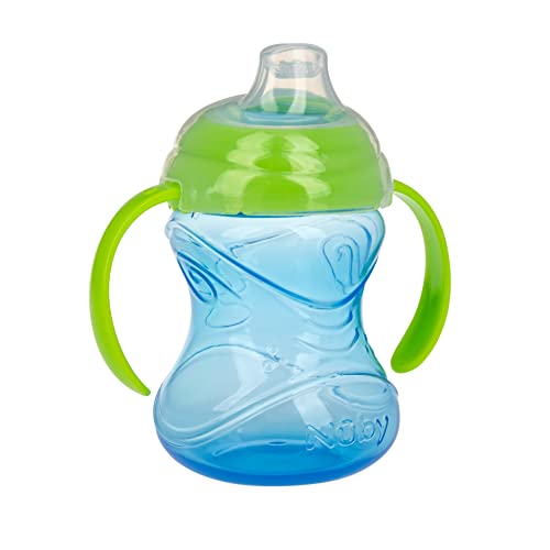 Nuby 3 Piece No-Spill Grip N’ Sip Cup with Silicone Soft Flex Spout, 2 Handle with Clik It Lock Feature, Boy, 10 Ounce