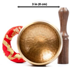 Tibetan Singing Bowl Set Bronze - Master Healing Grade - Pure Tone by Himalayan Bazaar (3.2 Inch, Gold)