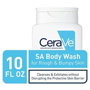 cerave body wash with salicylic acid | fragrance free body wash to exfoliate rough and bumpy skin | allergy tested | 10 ounce