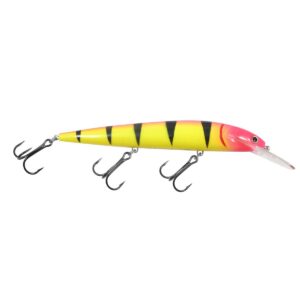 rumble b crankbait, bubblegum tiger, 3/8 oz, dives 10-14 feet for bass, walleye, trout, and pike