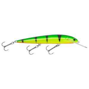 rumble b crankbait, hot perch, 3/8 oz, dives 10-14 feet for bass, walleye, trout, and pike