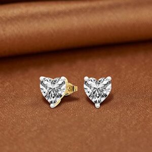 6 Carat Lab Grown Diamond Earrings | IGI Certified Heart Shape Solitaire Lab Diamond Stud Earrings 3 Prong | F-G Color, VS1-VS2 Clarity | 14K Yellow Gold | Friendly Diamonds Earrings