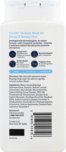 CeraVe Body Wash with Salicylic Acid | Fragrance Free Body Wash to Exfoliate Rough and Bumpy Skin | Allergy Tested | 10 Ounce