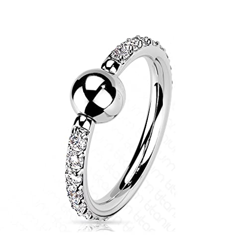 Amelia Fashion 16 GA 8MM Implant Grade Titanium Captive Bead Ring with CZ Pave on Each Side (Choose Color) (Clear)