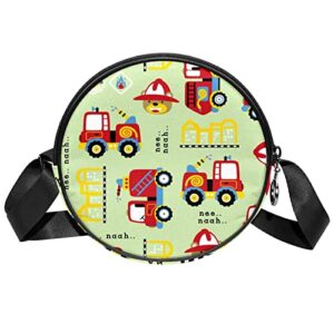 Cartoon Vehicle Traffic Crossbody Bag for Women Teen Girls Round Canvas Shoulder Bag Purse Tote Handbag Bag