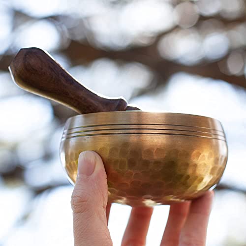 Tibetan Singing Bowl Set Bronze - Master Healing Grade - Pure Tone by Himalayan Bazaar (3.2 Inch, Gold)