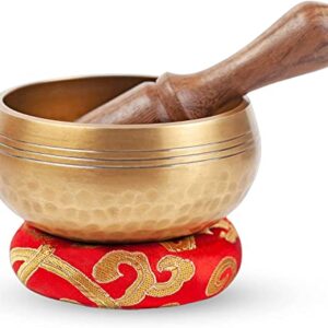 Tibetan Singing Bowl Set Bronze - Master Healing Grade - Pure Tone by Himalayan Bazaar (3.2 Inch, Gold)