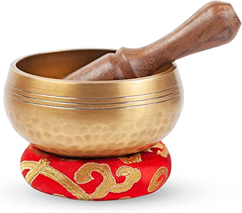 Tibetan Singing Bowl Set Bronze - Master Healing Grade - Pure Tone by Himalayan Bazaar (3.2 Inch, Gold)