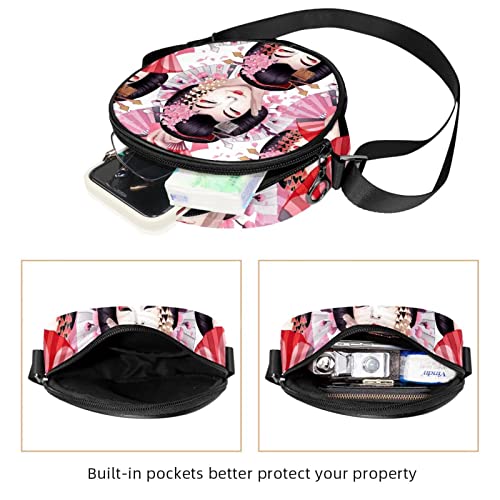 Woman Japanese Crossbody Bag for Women Teen Girls Round Canvas Shoulder Bag Purse Tote Handbag Bag