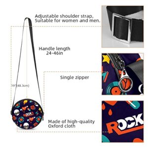 Skull Rock Crossbody Bag for Women Teen Girls Round Canvas Shoulder Bag Purse Tote Handbag Bag