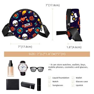 Skull Rock Crossbody Bag for Women Teen Girls Round Canvas Shoulder Bag Purse Tote Handbag Bag