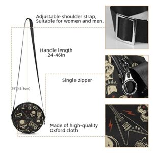 Skulls Rock Pattern Retro Crossbody Bag for Women Teen Girls Round Canvas Shoulder Bag Purse Tote Handbag Bag