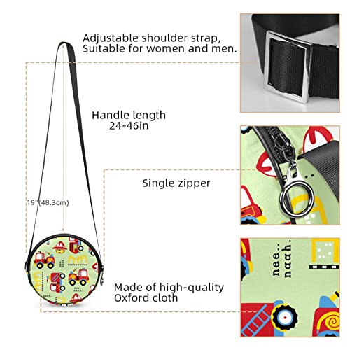 Cartoon Vehicle Traffic Crossbody Bag for Women Teen Girls Round Canvas Shoulder Bag Purse Tote Handbag Bag