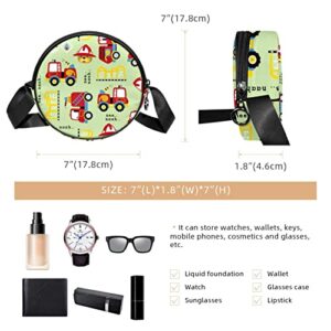 Cartoon Vehicle Traffic Crossbody Bag for Women Teen Girls Round Canvas Shoulder Bag Purse Tote Handbag Bag