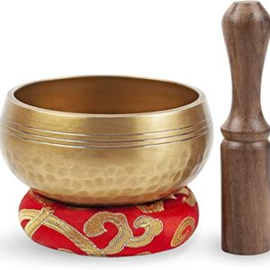 Tibetan Singing Bowl Set Bronze - Master Healing Grade - Pure Tone by Himalayan Bazaar (3.2 Inch, Gold)