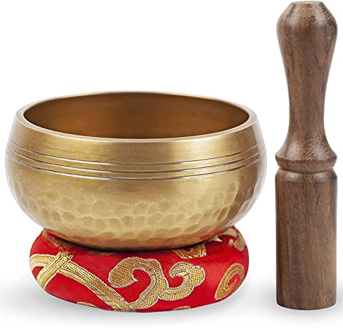 Tibetan Singing Bowl Set Bronze - Master Healing Grade - Pure Tone by Himalayan Bazaar (3.2 Inch, Gold)