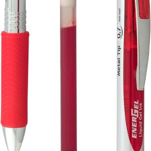 Pentel EnerGel Liquid Gel Ink Pens 0.7 mm - Pack of 5 Red Deluxe RTX Energel Pens with 3 Refills