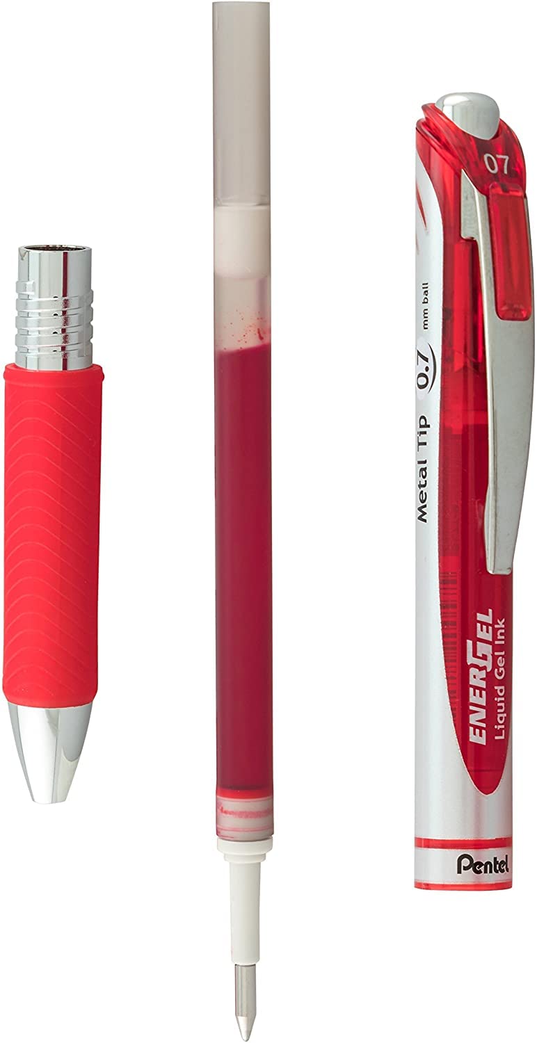 Pentel EnerGel Liquid Gel Ink Pens 0.7 mm - Pack of 5 Red Deluxe RTX Energel Pens with 3 Refills