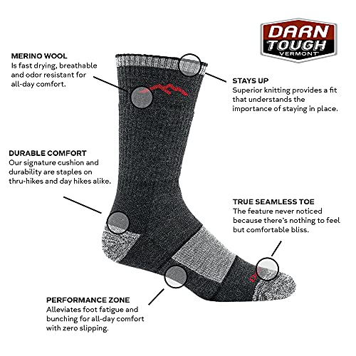 Darn Tough Men's Hiker Book Sock Full Cushion (Style 1405) Merino Wool, Charcoal (Large 10-12) - 6 Pack