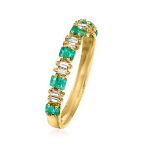 RS Pure by Ross-Simons 0.20 ct. t.w. Emerald and .10 ct. t.w. Diamond Ring in 14kt Yellow Gold. Size 7