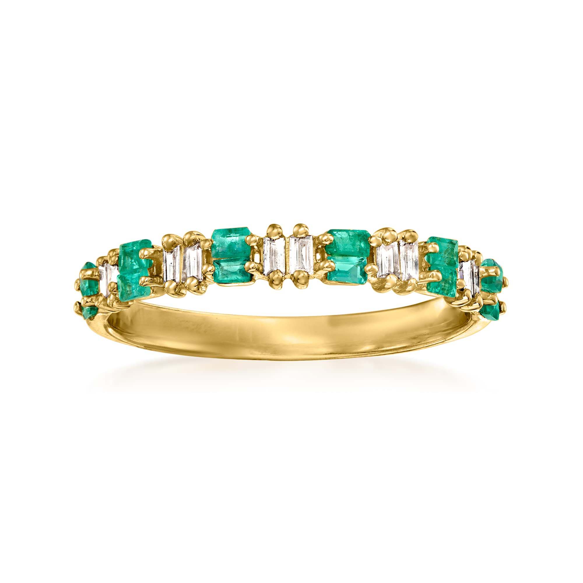 RS Pure by Ross-Simons 0.20 ct. t.w. Emerald and .10 ct. t.w. Diamond Ring in 14kt Yellow Gold. Size 7