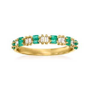 Ross-Simons RS Pure 0.20 ct. t.w. Emerald and .10 ct. t.w. Diamond Ring in 14kt Yellow Gold. Size 9