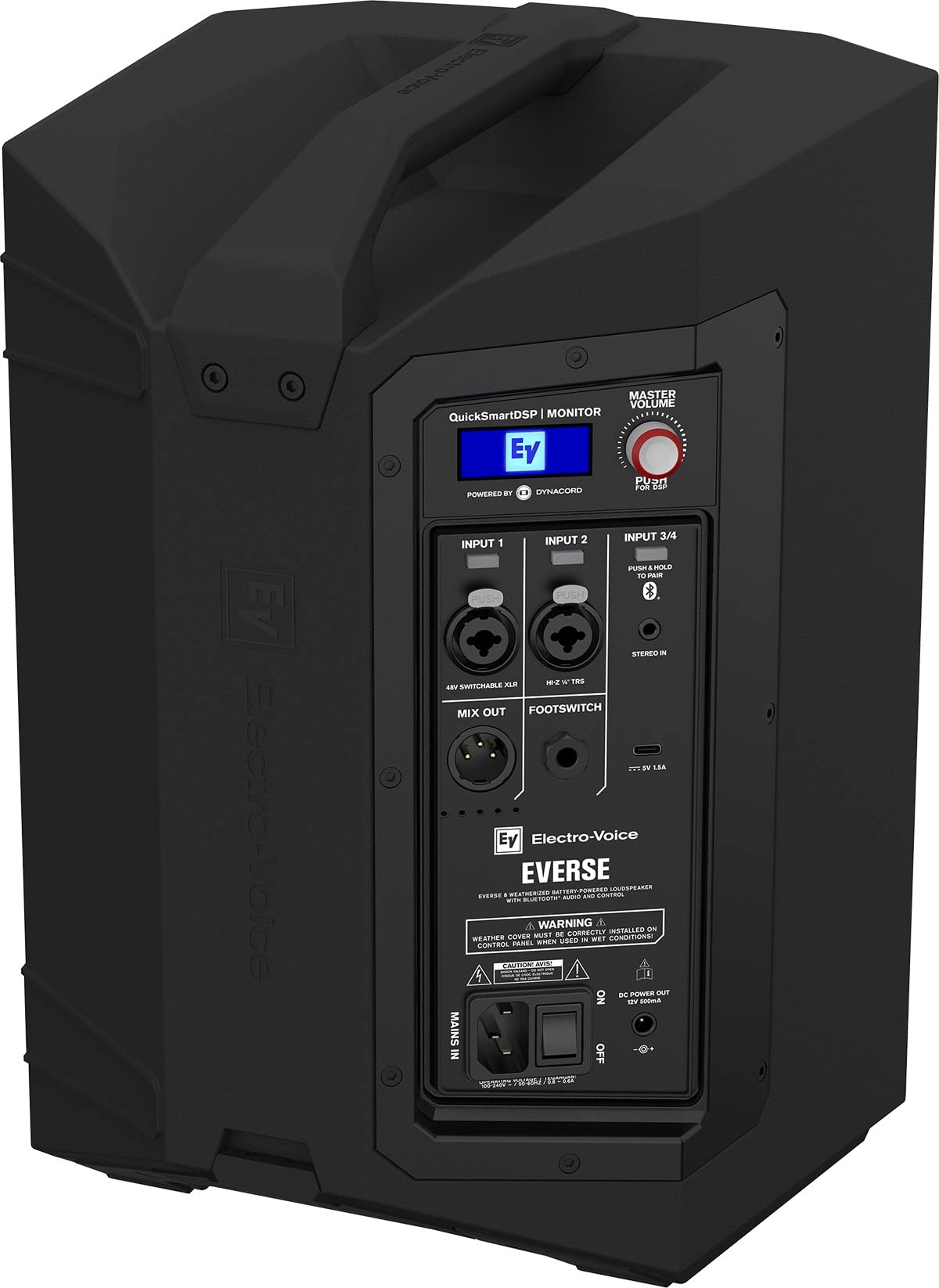 Electro-Voice EVERSE 8 8" 2-Way Battery Powered Loudspeaker with Bluetooth, Automatic Feedback Suppression, and Music Ducking, Black