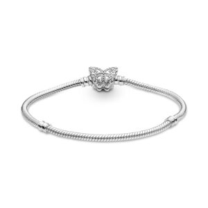 Pandora Moments Butterfly Clasp Snake Chain Bracelet - Compatible Moments Charms - Sterling Silver & Cubic Zirconia Charm Bracelet for Women - Gift for Her - 6.7"