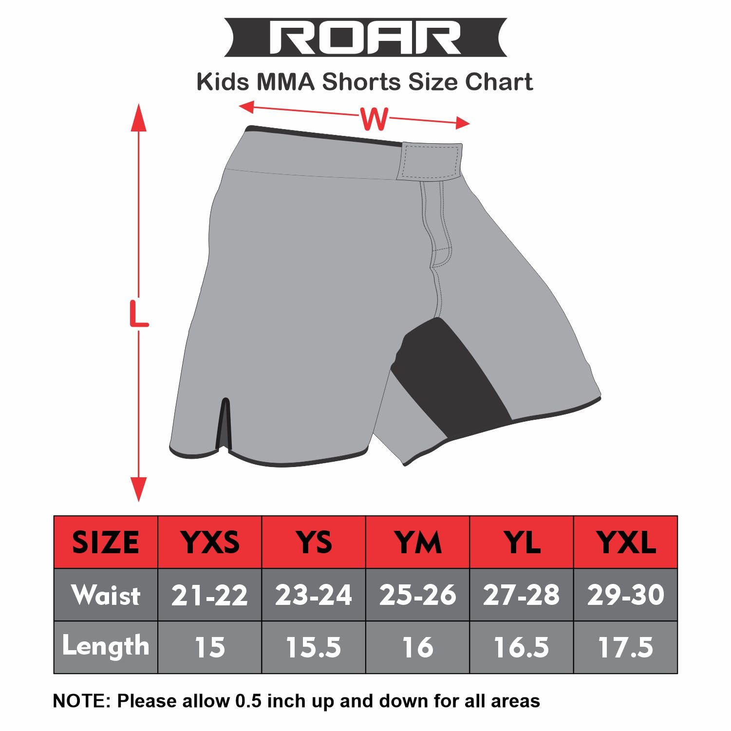 Roar Kids Mixed Martial Arts MMA Shorts BJJ Cross Training Gym Boxing Grappling Kickboxing Muay Thai Workout Shorts (Y-Medium, Black)