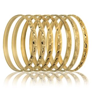 14k Gold Color 6.5mm Seminario (7 pc) Bangles (14K Gold color, 6)