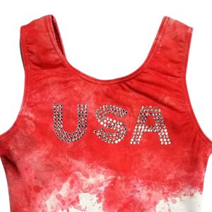 GymnasticsHQ Gymnastics Leotard for Girls - USA Red, White and Blue Rhinestone (CM)