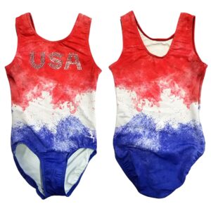 GymnasticsHQ Gymnastics Leotard for Girls - USA Red, White and Blue Rhinestone (CM)